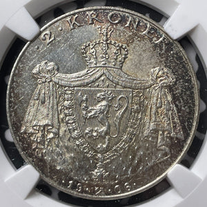 1906 Norway 2 Kroner NGC MS63 Lot#G6547 Silver! Choice UNC!