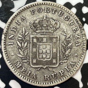 1881 Portuguese India 1/2 Rupia Half Rupia Lot#M6391 Silver!