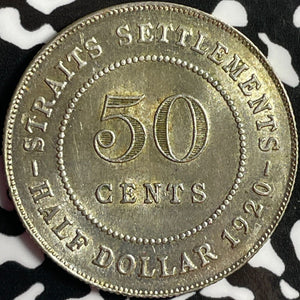 1920 Straits Settlements 50 Cents Lot#D5083 Silver! Nice!