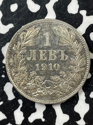 1910 Bulgaria 1 Lev Lot#M2652 Silver! Nice!