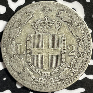 1883-R Italy 2 Lire Lot#M9106 Silver!
