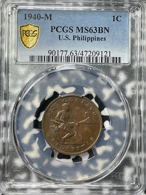 1940-M U.S Philippines 1 Centavo PCGS MS63BN Lot#G5478 Choice UNC!