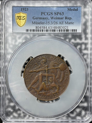 1923 Germany Weimar Hyperinflation Medal PCGS SP63 Lot#GV6192 Choice UNC!