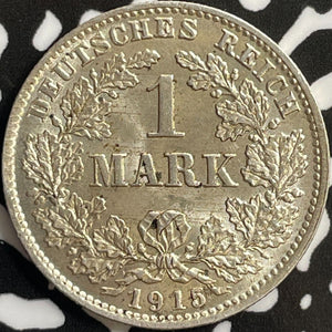 1915-D Germany 1 Mark Lot#D6365 Silver! High Grade! Beautiful!