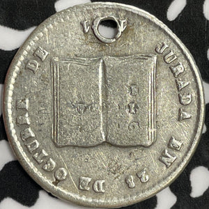 1851 Bolivia 1 Sol Proclamation Lot#M9488 Silver! Holed