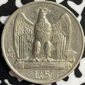 1927 Italy 5 Lire Lot#D3077 Silver!