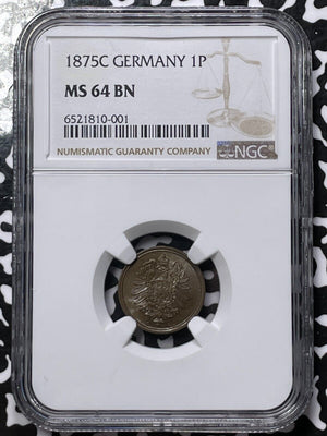 1875-C Germany 1 Pfennig NGC MS64BN Lot#G4756 Choice UNC!