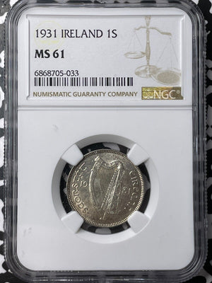 1931 Ireland 1 Shilling NGC MS61 Lot#G6565 Silver! Nice UNC! Key Date!