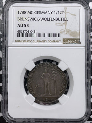 1788-MC Germany Brunswick-Wolfenbuttel 1/12 Thaler NGC AU53 Lot#G6577 Silver!