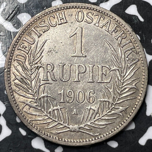 1906-A German East Africa 1 Rupie Lot#JM6567 Silver! Cleaned