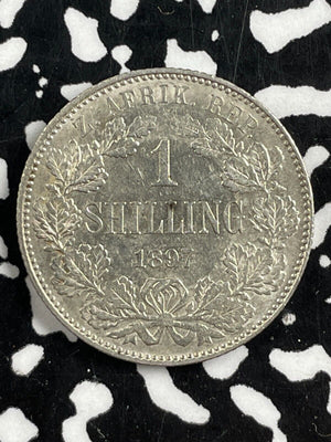 1897 South Africa 1 Shilling Lot#M2395 Silver! Beautiful Detail, Old Cleaning