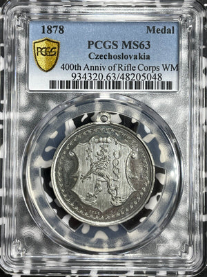 1878 Czechoslovakia 400th Anniversary Of Rifle Corps Medal PCGS MS63 Lot#G6612