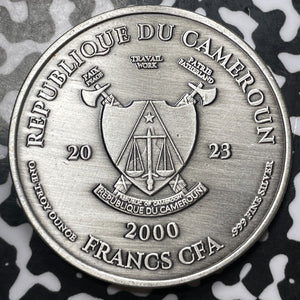 2023 Cameroon California Golf Rush 2000 Francs Lot#OV1143 Antiqued Silver! .999