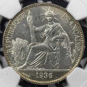 1936 French Indo-China 50 Centimes NGC MS64 Lot#G5985 Silver! Choice UNC!
