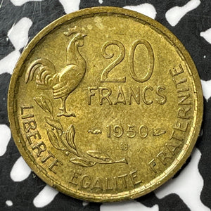 1950-B France 20 Francs Lot#D3477 High Grade! Beautiful! 4 Plumes, KM#917.2