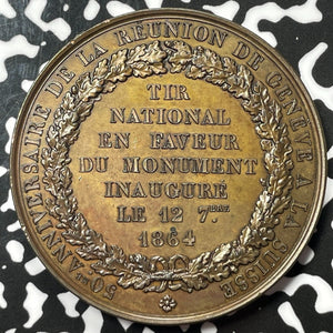 1864 Switzerland Geneva 50th Anniver. Of Confederation Shooting Medal Lot#OV726