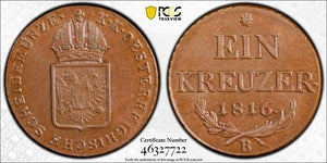 1816-B Austria 1 Kreuzer PCGS MS63BN Lot#G4616 Choice UNC!