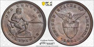 1921 U.S. Philippines 1 Centavo PCGS MS62BN Lot#G5033 Nice UNC!