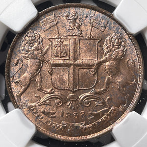 1858 India 1/4 Anna NGC MS63RB Lot#G6745 Choice UNC!