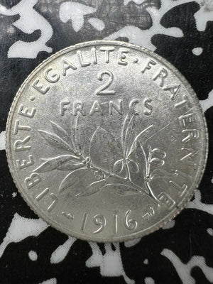 1916 France 2 Francs (7 Available) High Grade! Beautiful! (1 Coin Only)Silver!