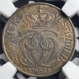 1905 Danish West Indies 1/2 Cent/2 1/2 Bit NGC AU58BN Lot#G6711