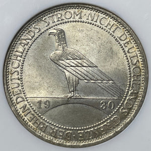 1930-D Germany Rhineland 3 Mark NGC MS65 Lot#G6309 Silver! Gem BU!