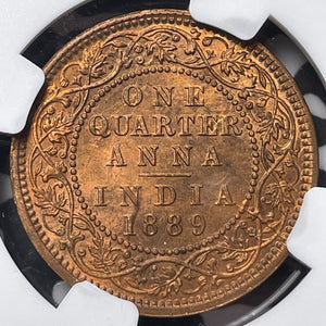 1889-C India 1/4 Anna NGC MS64RB Lot#G6744 Choice UNC!