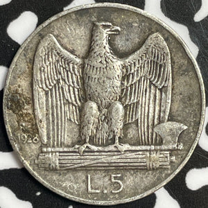 1928-R Italy 5 Lire Lot#M9097 Silver! Better Date