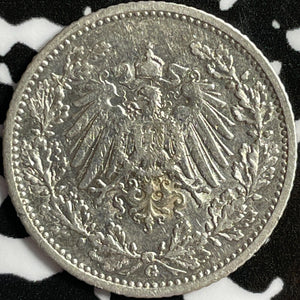 1908-G Germany 1/2 Mark Half Mark Lot#D6240 Silver!
