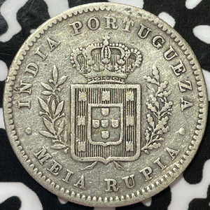 1881 Portuguese India 1/2 Rupia Half Rupia Lot#M6392 Silver!
