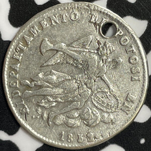 1852 Bolivia 1 Sol Proclamation Lot#M9499 Silver! Holed