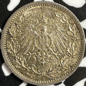 1915-A Germany 1/2 Mark Half Mark Lot#D6279 Silver! High Grade! Beautiful!