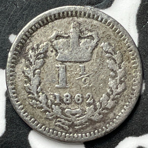 1862 Great Britain 1 1/2 Pence Lot#D5330 Silver!