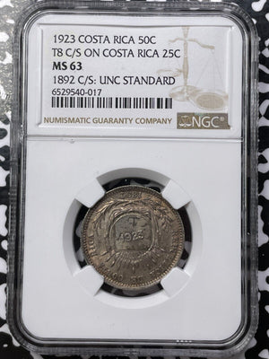 1923 Costa Rica 50 Centimos NGC MS63 Lot#G5341 Silver! Choice UNC!