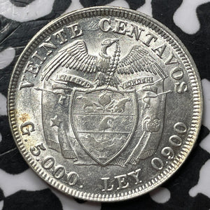1938 Colombia 20 Centavos Lot#D6771 Silver! High Grade! Beautiful!