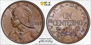 1937 Panama 1 Centesimo PCGS MS63BN Lot#G4573 Choice UNC!
