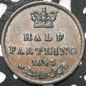 1843 Great Britain 1/2 Farthing Half Farthing Lot#M6763 Nice!