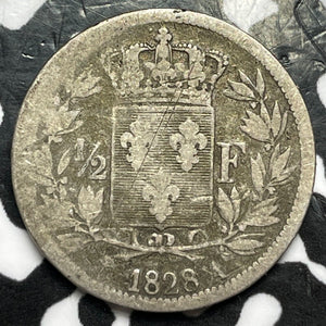 1828-A France 1/2 Franc Half Franc Lot#D2673 Silver!
