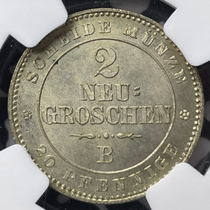 1863-B Germany Saxony 2 Groschen NGC MS66 Lot#G6221 Gem BU!