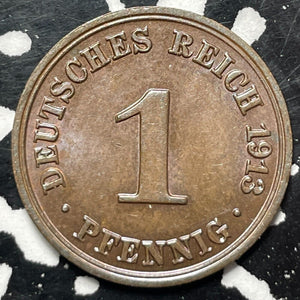 1913-A Germany 1 Pfennig Lot#M0044 High Grade! Beautiful!