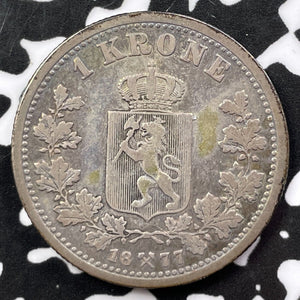 1877 Norway 1 Krone Lot#D2710 Silver!