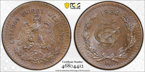 1924-Mo Mexico 5 Centavos PCGS MS62BN Lot#G5006 Nice UNC! Key Date!