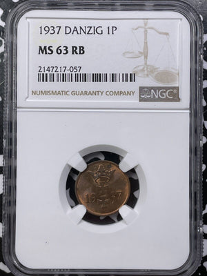 1937 Danzig 1 Pfennig NGC MS63RB Lot#G6012 Choice UNC!