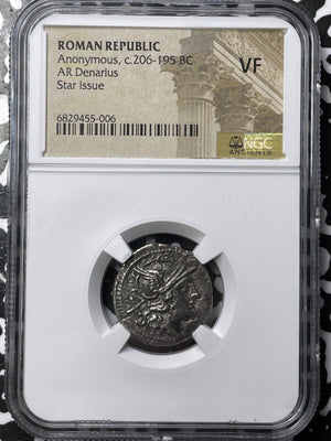 (206-195 BC) Ancient Rome AR Denarius NGC VF Lot#G6863 Silver! Star Issue