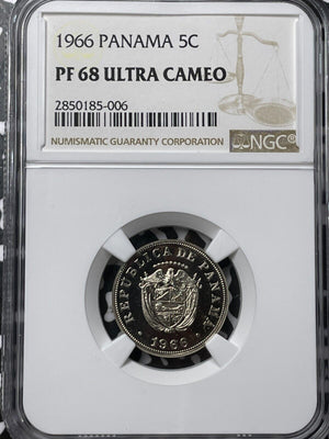1966 Panama 5 Centesimos NGC PR68 Ultra Cameo Lot#G6394 Proof! Gem BU!