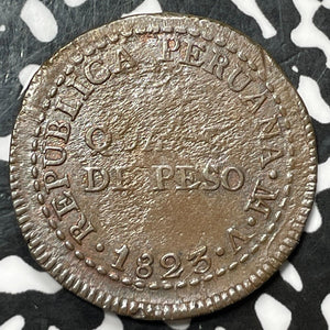 1823-Lima Peru 1/4 Real Lot#JM5987 Nice!