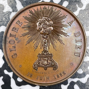 1852 France Lille Gloire A Dieu Medal Lot#JM6342 36mm