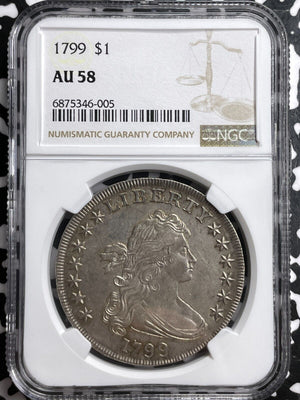 1799 U.S. Draped Bust $1 Dollar NGC AU58 Lot#G6680 Large Silver Coin! 13 Stars