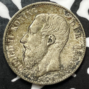 1886 Belgium 50 Centimes Lot#M6332 Silver! Nice! KM#27