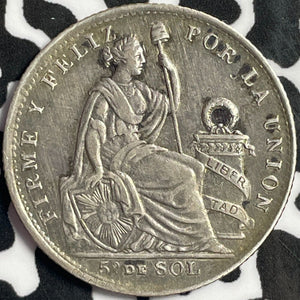 1901 Peru 1/5 Sol Lot#D2923 Silver!